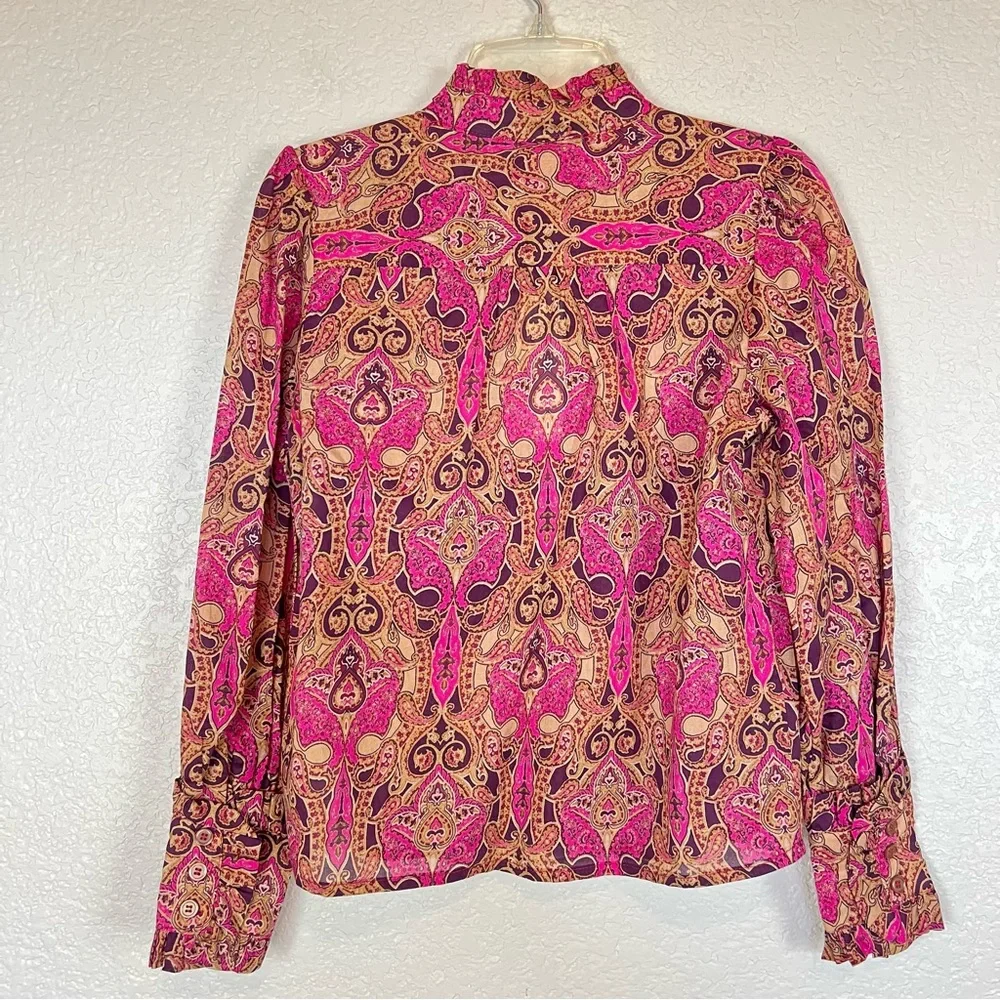 A Loves A Girl Cottagecore Peasant Boho Top Ruffle Neck Paisley Print Large New